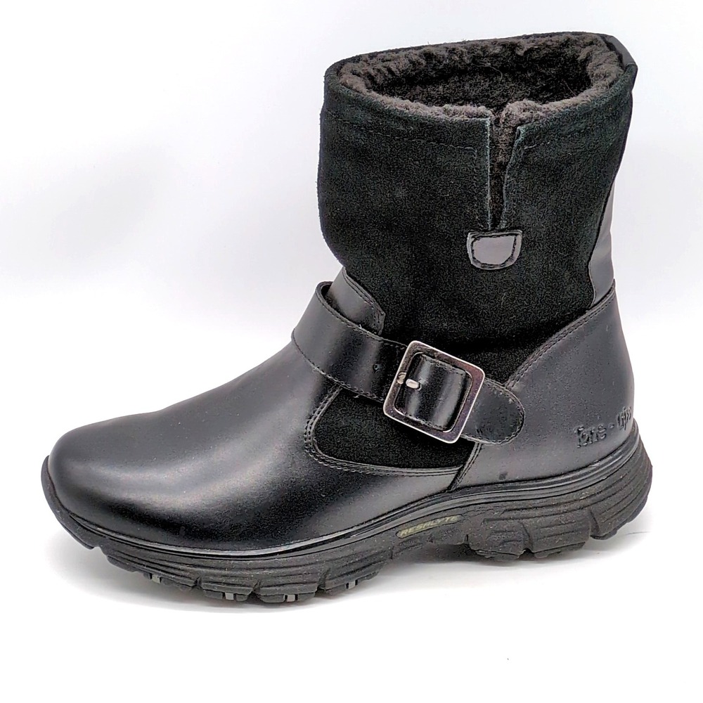 Skechers Shoes Womens Tone Ups Black 7 Leather Biker Boots Pull On Buckle 38860